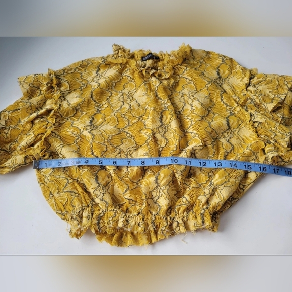 Zara Ruffle Lace Balloon Sleeve Yellow Top Small - Picture 8 of 8